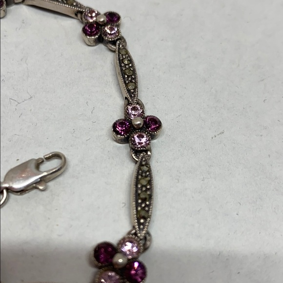 Marcasite and synthetic amethyst 925 bracelet - Picture 6 of 8